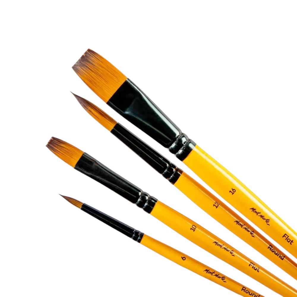 Mont Marte Acrylic Brushes Signature Set of 4 - Includes Round, Flat Brushes for Acrylics